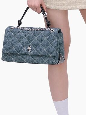 NWT Marc Jacobs Dual Chain Denim Quilted Shoulder Bag Light Wash